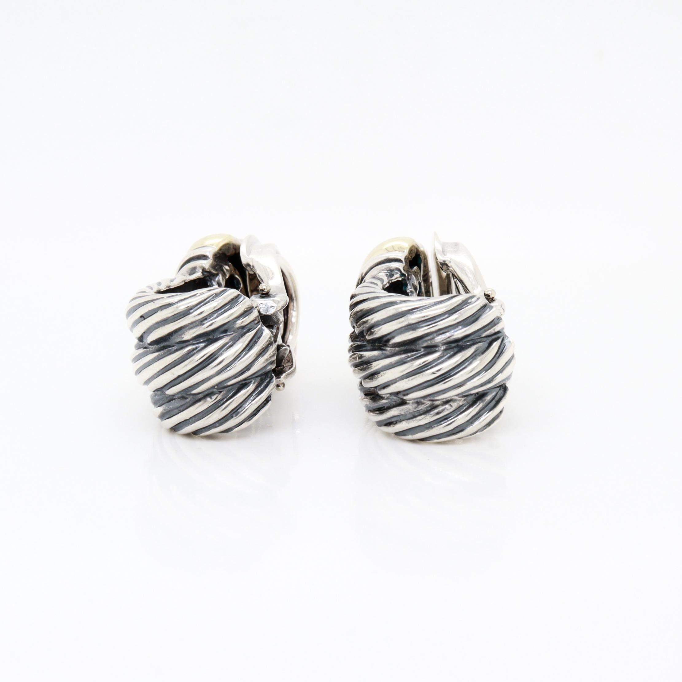 Vintage David Yurman Sterling Silber & 14K Gold 'Triple Cable' Ohrringe im Angebot 3