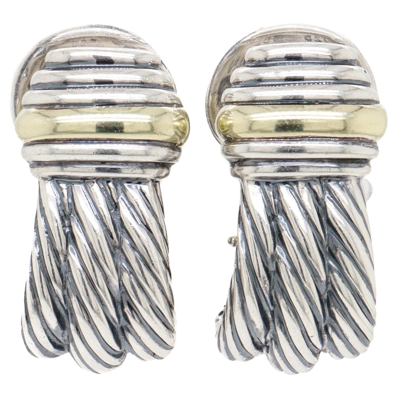 Vintage David Yurman Sterling Silber & 14K Gold 'Triple Cable' Ohrringe im Angebot