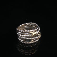 Vintage David Yurman Sterling Silver 14K Gold X Cable Ring 925 750 Size 6 7.8g
