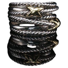 Vintage David Yurman Ring aus Sterlingsilber und 14-karätigem Gold im X-Kabel-Design, 925/750, Größe 6, 7,8 g