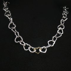 Vintage David Yurman Sterling Silver 18K Gold Heart Link Necklace 15.5" 36.7g