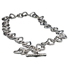 Vintage David Yurman Sterling Silver 18K Gold Heart Link Necklace 15.5" 36.7g