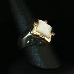 Vintage David Yurman Sterling Silver 18K Gold MOP Pink Tourmaline Ring Sz 8.75