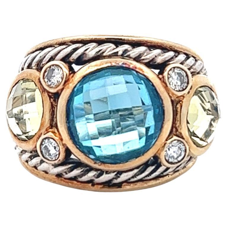 Vintage David Yurman Topaz Prasiolite Diamond 18K Gold Silver Renaissance Ring