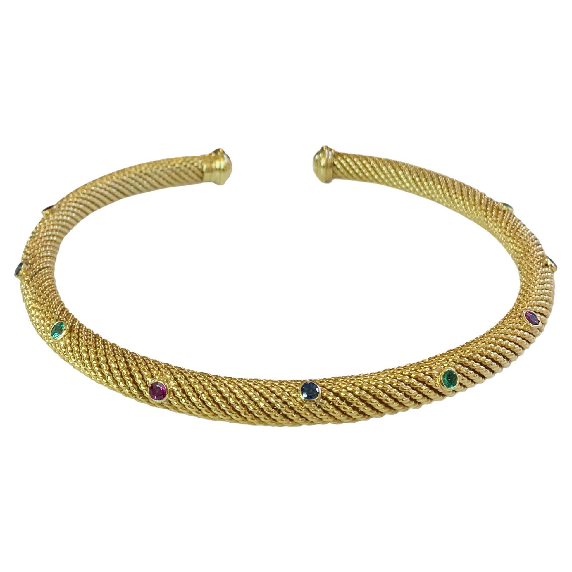 Vintage David Yurman Yellow Gold Choker Necklace with Stones For Sale