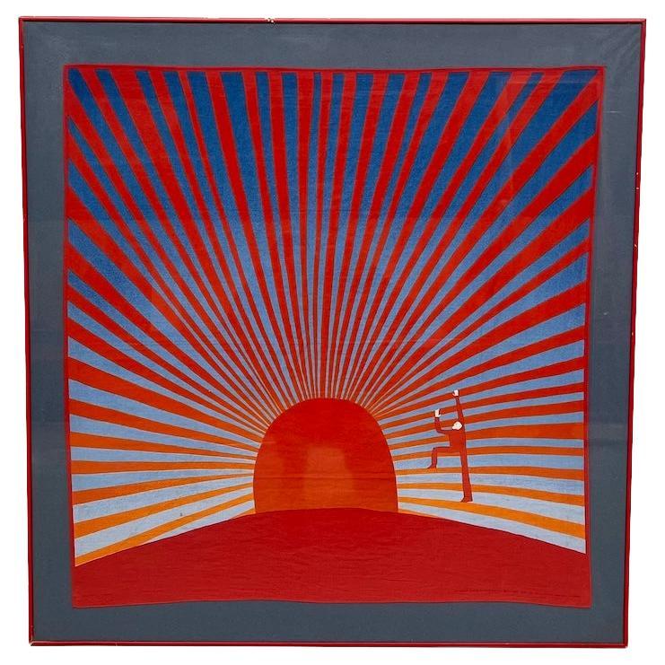 Vintage “day of the sun” silk scarf by Jean Michel Folon for Charles Steiner, 19