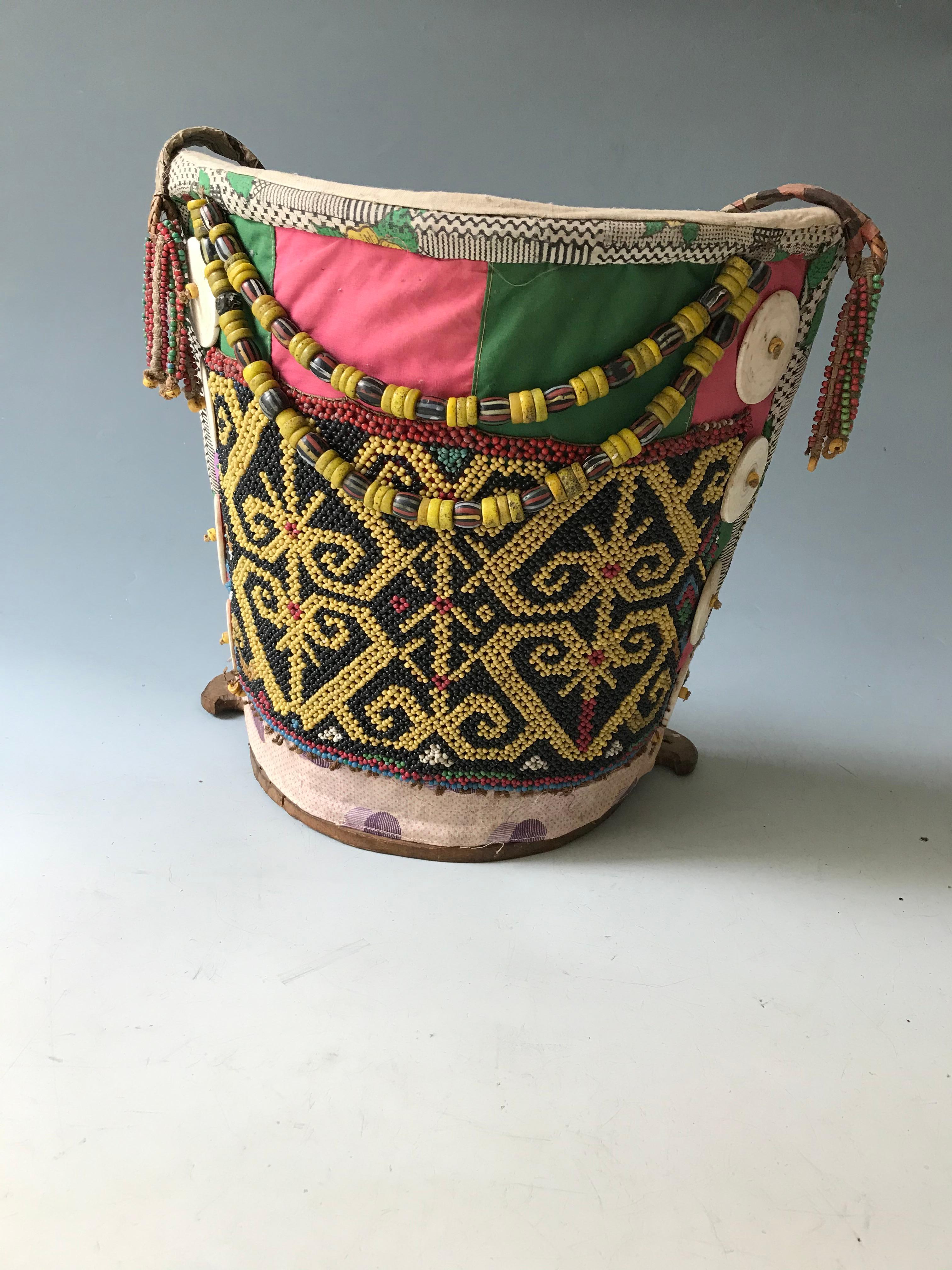 Woven Vintage Dayak Tribal Beaded Decorated Baby Carrier Borneo Indonesia