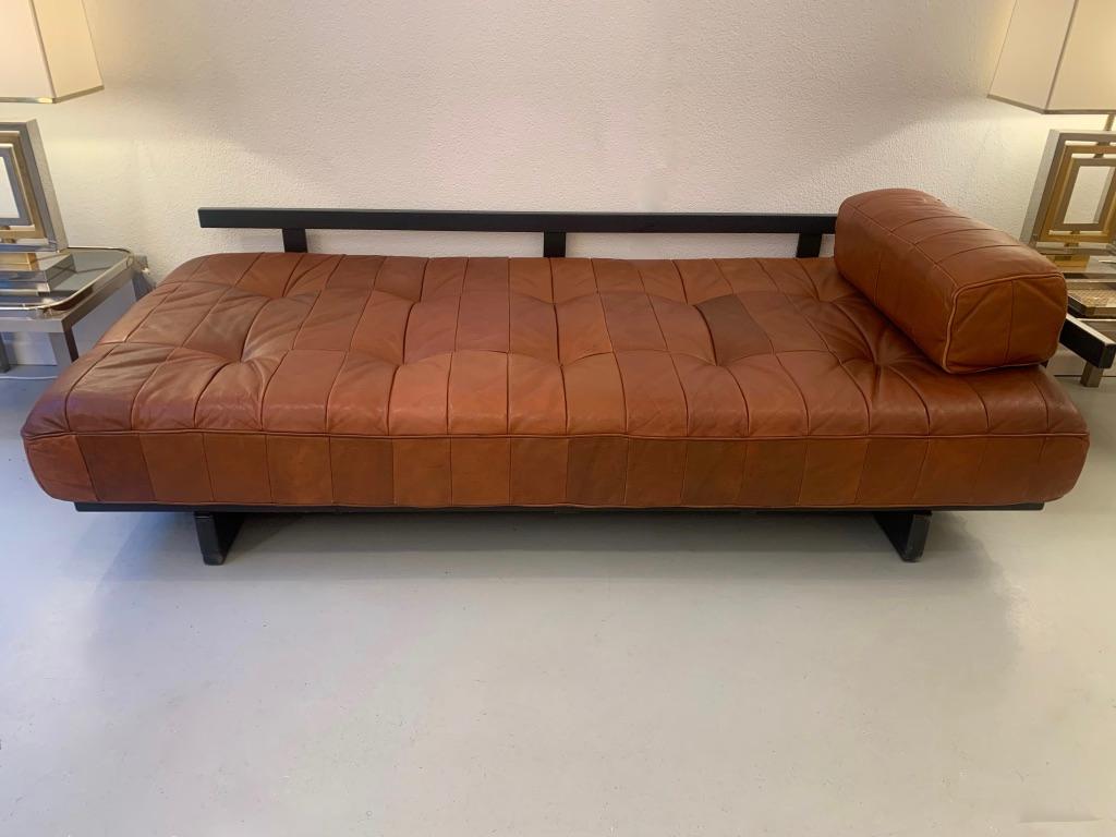 Vintage Daybed Sofa DS80 Patchwork Cognac Leather by De Sede, Switzerland 1960s 1