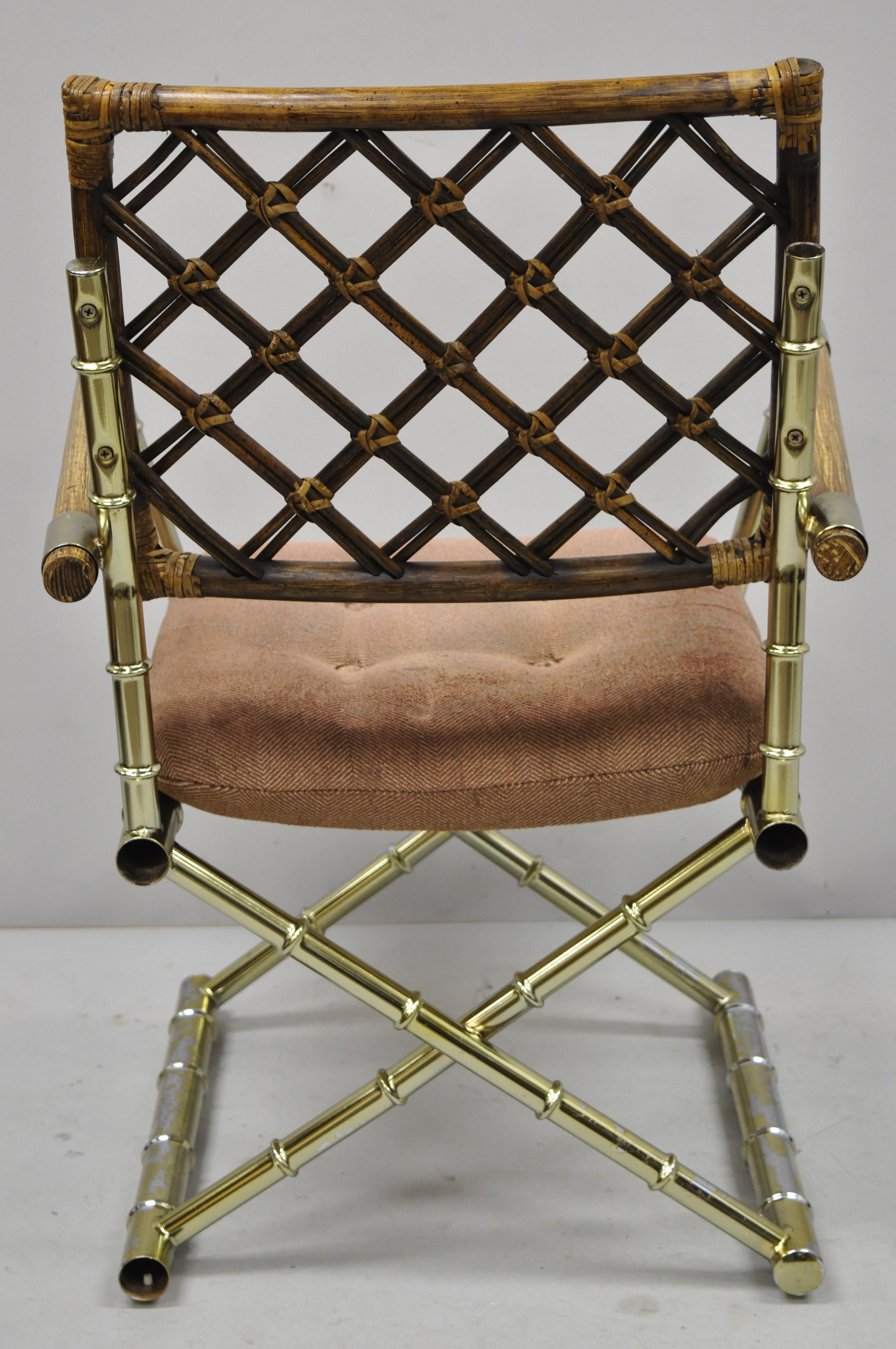 Vintage Daystrom Brass Faux Bamboo Lattice Rattan Directors Armchair Gold In Good Condition In Philadelphia, PA