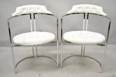 Chaises de salle à manger vintage Daystrom modernes du milieu du siècle dernier en vinyle blanc chromé - Lot de 4