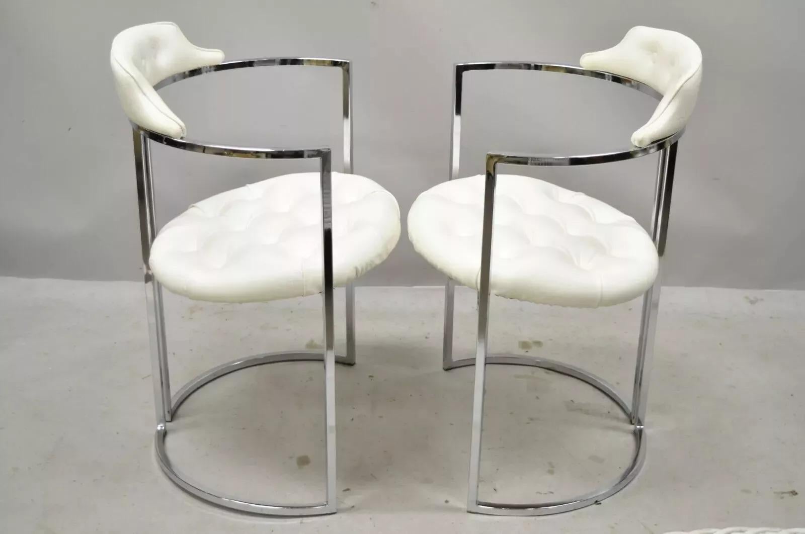 Unknown Vintage Daystrom Mid Century Modern Chrome White Vinyl Dining Chairs - Set of 4 For Sale