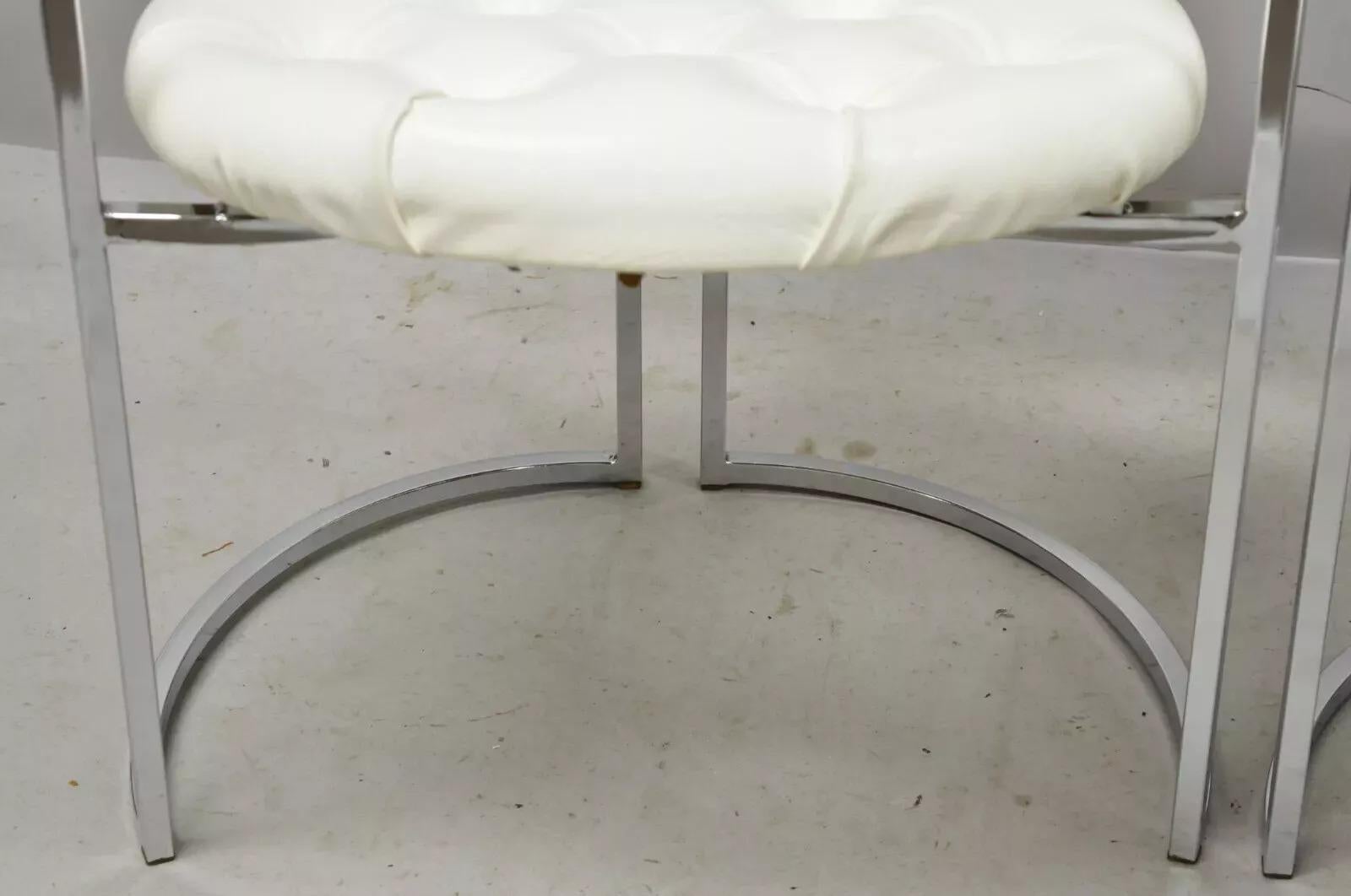 Vintage Daystrom Mid Century Modern Chrome White Vinyl Dining Chairs - Set of 4 For Sale 1