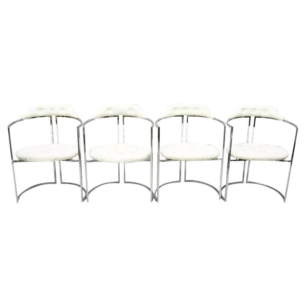 Vintage Daystrom Mid Century Modern Chrome White Vinyl Dining Chairs - Set of 4