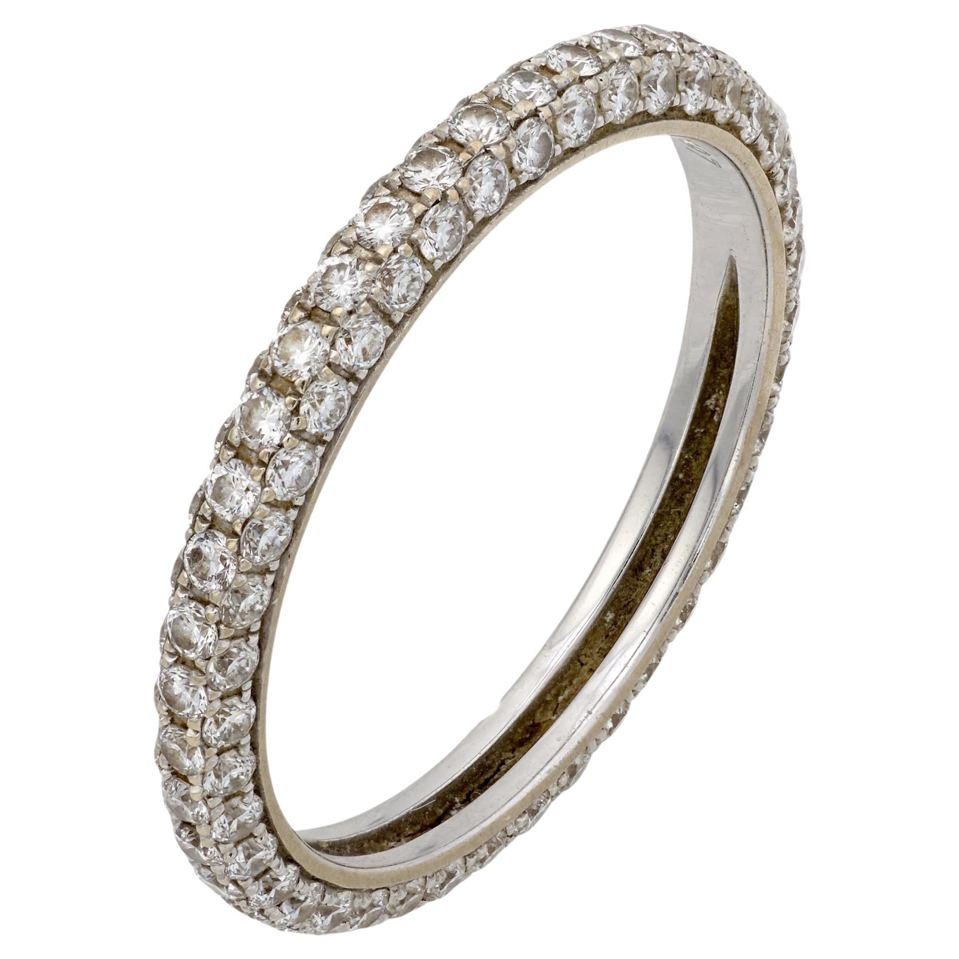Vintage De Beers diamond 18k white gold pave band For Sale