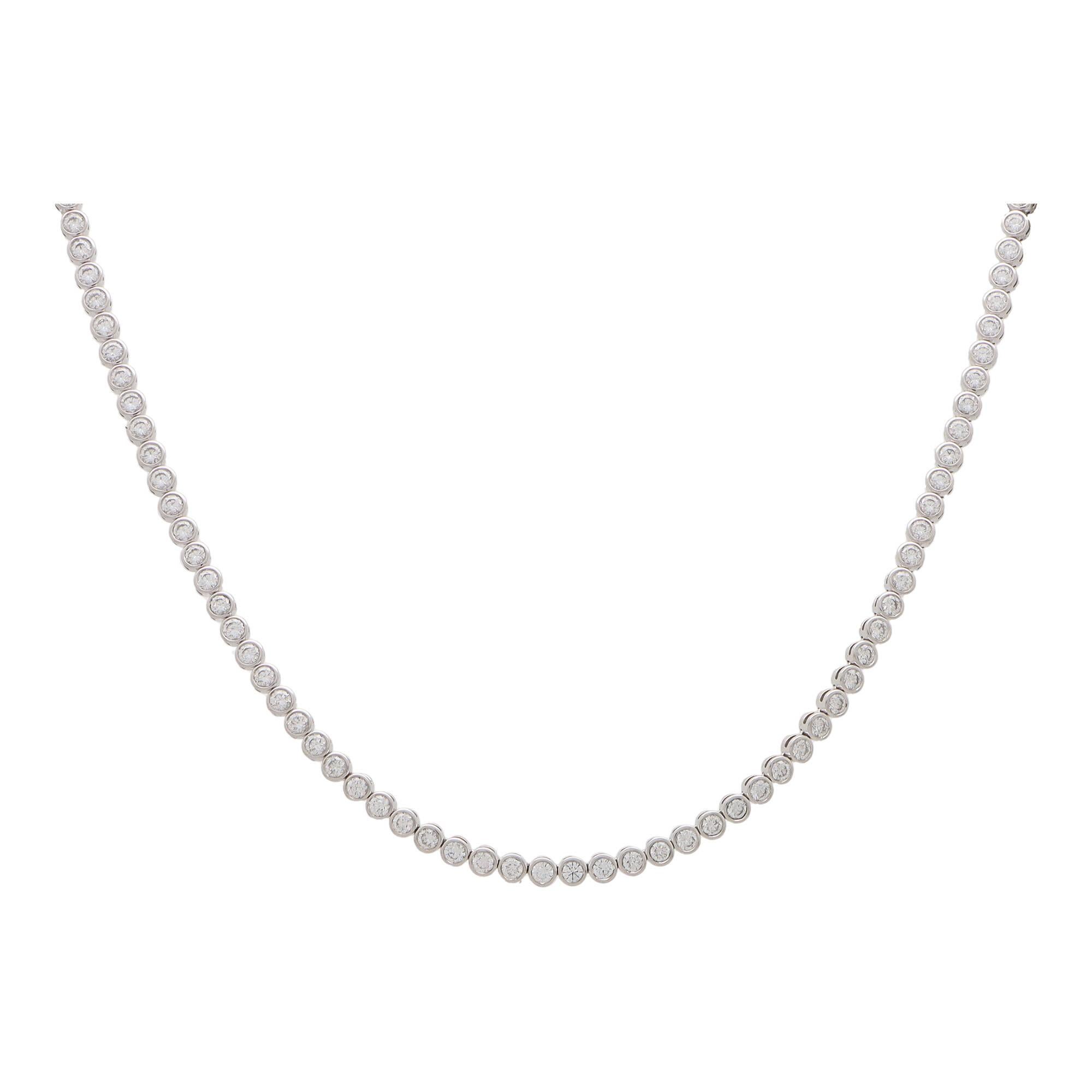 Modern Vintage De Beers Diamond Line Riviere Necklace in 18k White Gold For Sale