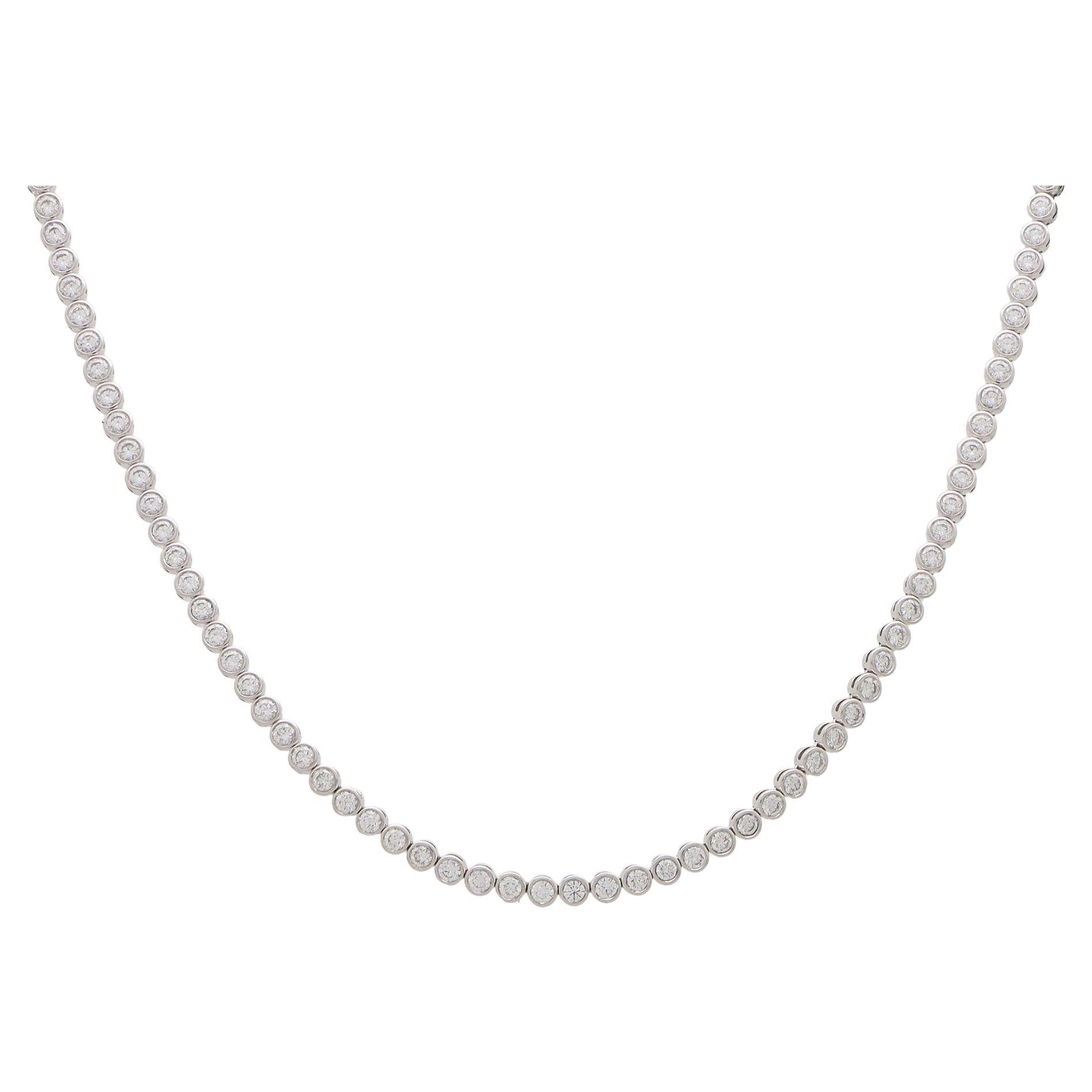 Vintage De Beers Diamond Line Riviere Necklace in 18k White Gold For Sale