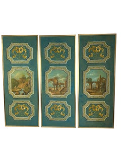 Vintage De Gournay Style Italian Capriccio Scenic Blue Wallpaper Panels