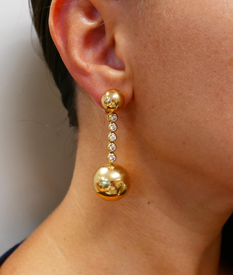 18k Gold Vintage De Grisogono-Ohrringe Boule-Diamant (Rundschliff)