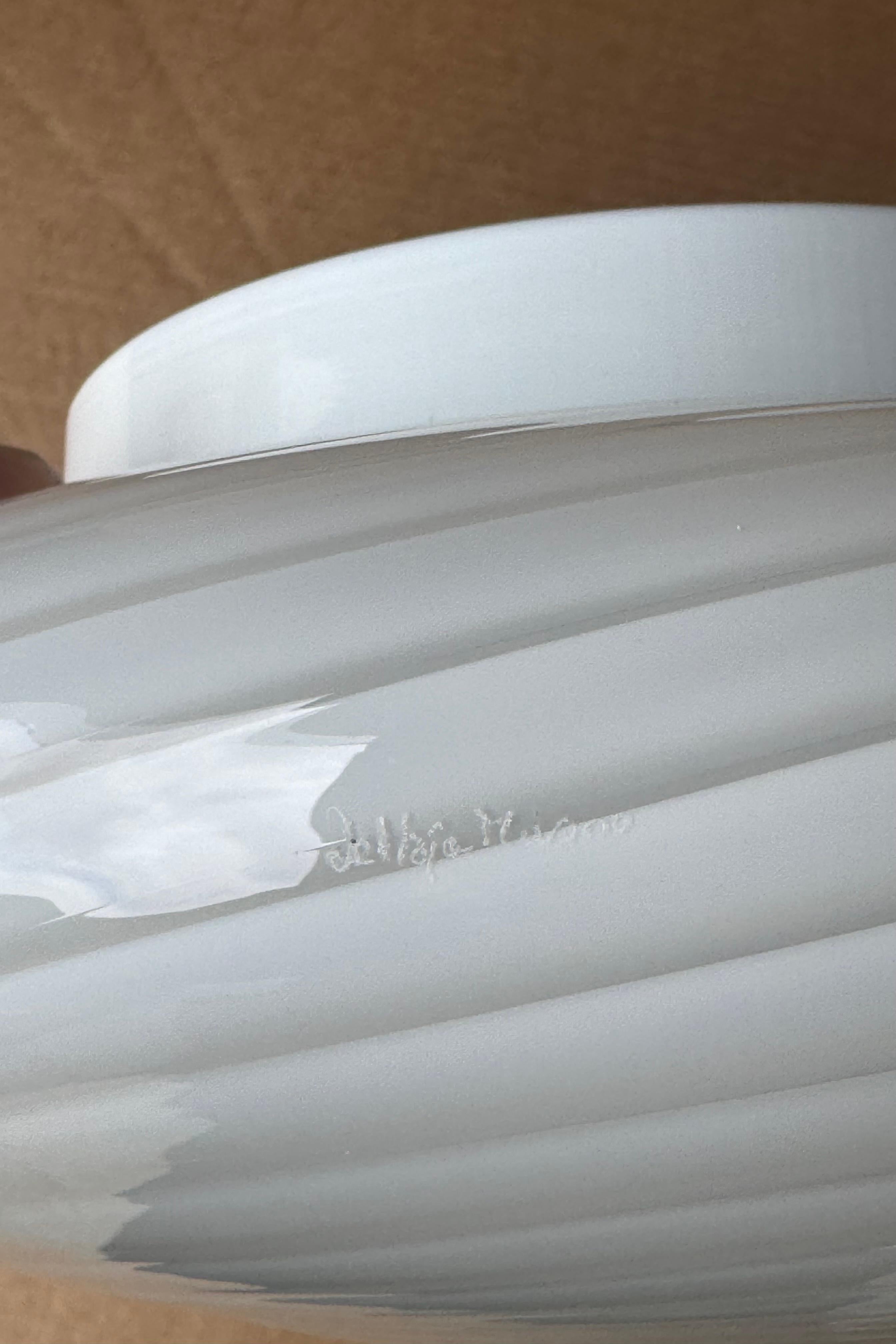 Italiano Vintage By De Majo Murano Flush Mount Ceiling Lamp White Swirl Glass, 1970s signed