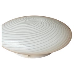 Vintage De Majo Murano Flush Mount Ceiling Lamp White Swirl Glass, 1970s signed