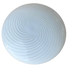 Vintage De Majo Murano Flush Mount Ceiling Lamp White Swirl Glass, 1970s signed