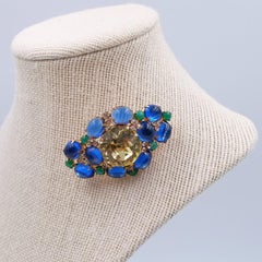 Vintage De Nicola Blue Green Lemon Glass Brooch 1950's