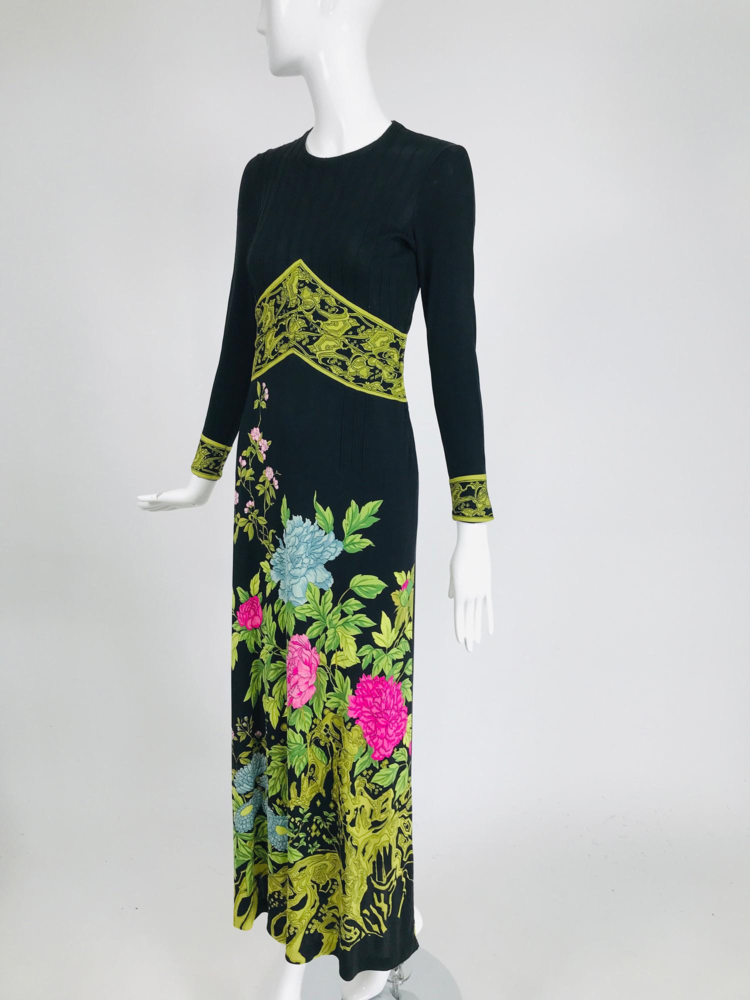 Vintage de Parisini Maxikleid aus Seide und Jersey mit Blumendruck 1960er 5