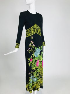 Vintage de Parisini Signed Silk Jersey Floral Print Maxi Dress 1960s