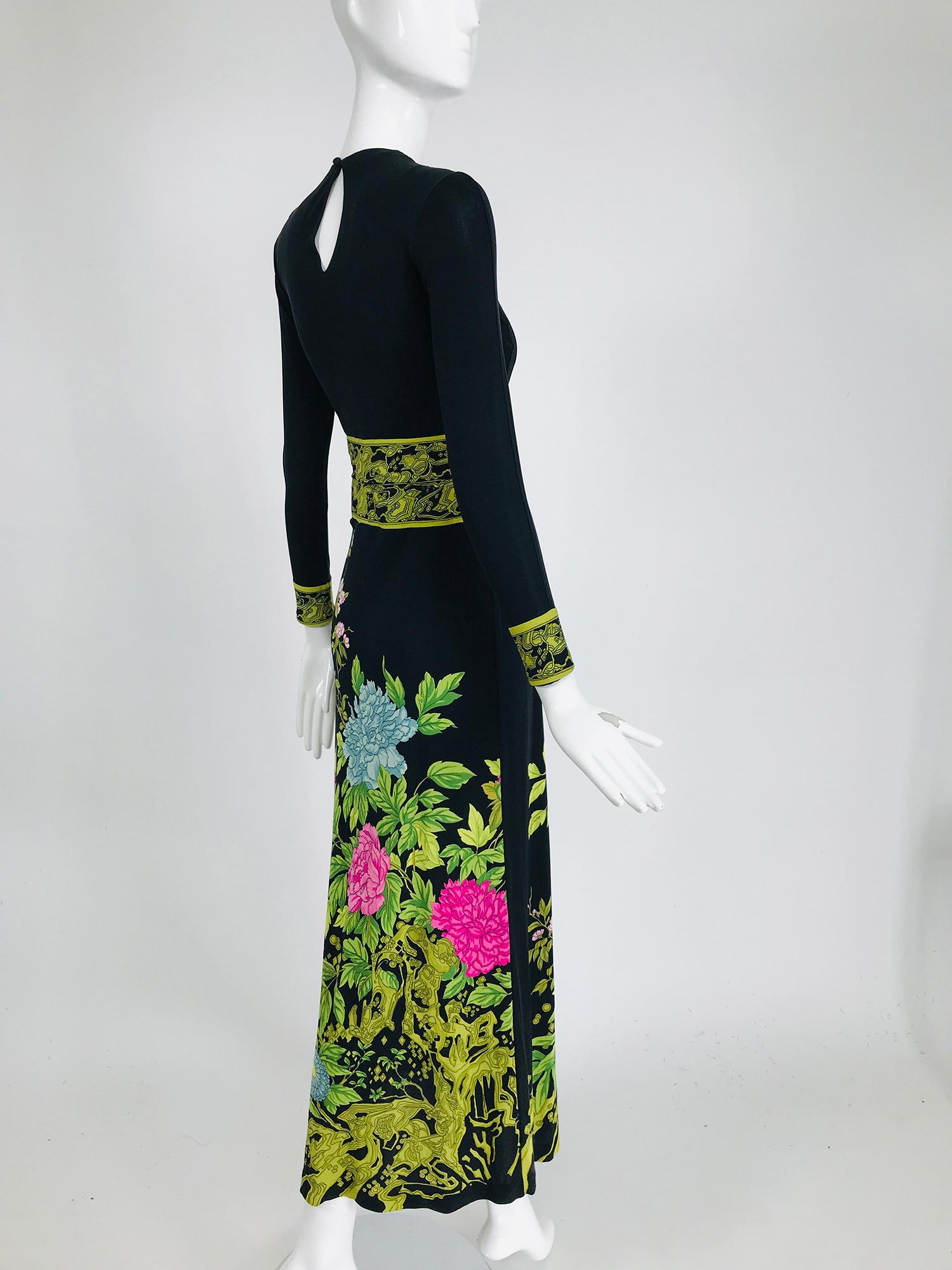 Vintage de Parisini Maxikleid aus Seide und Jersey mit Blumendruck 1960er Damen