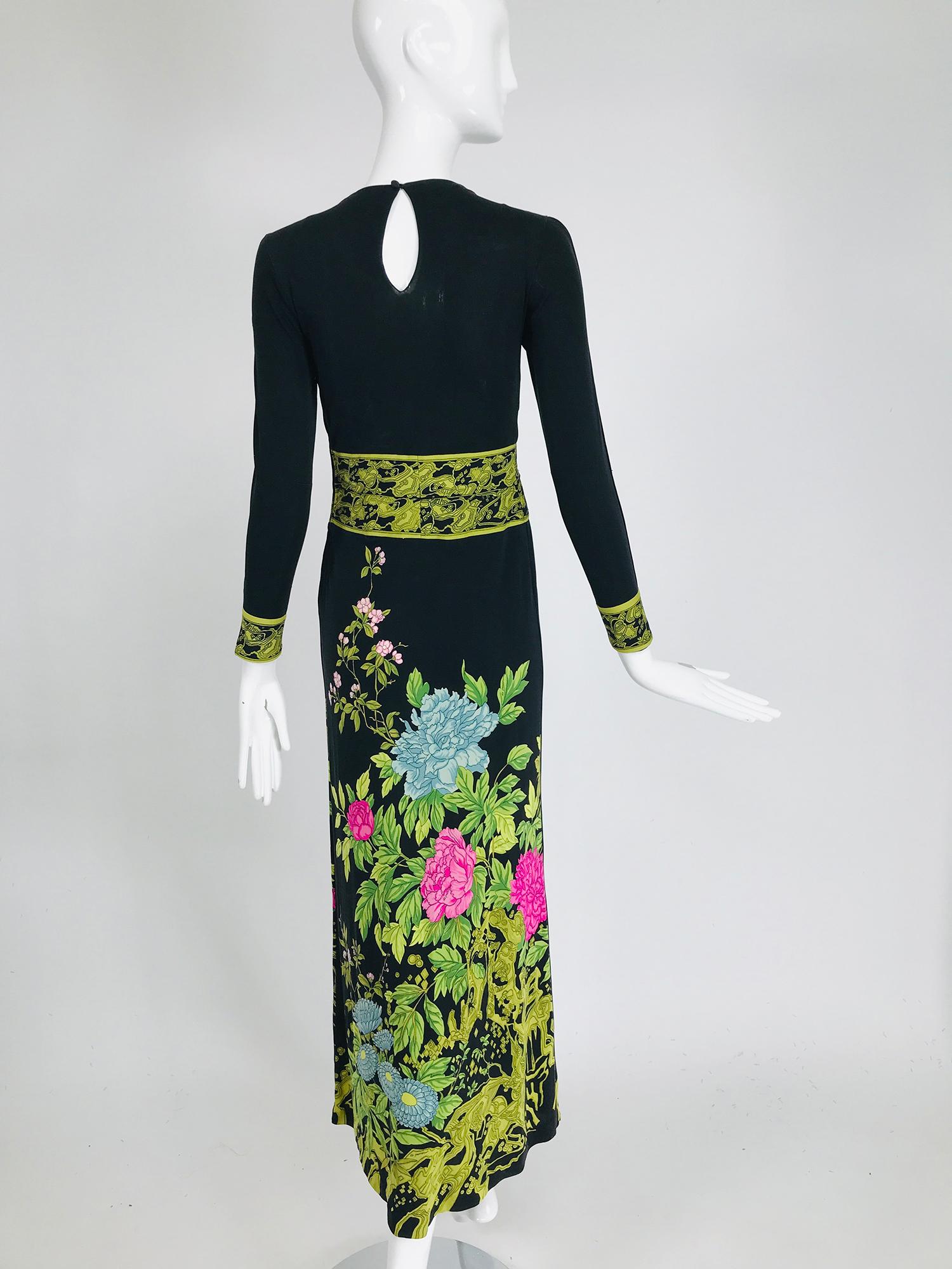 Vintage de Parisini Maxikleid aus Seide und Jersey mit Blumendruck 1960er 1