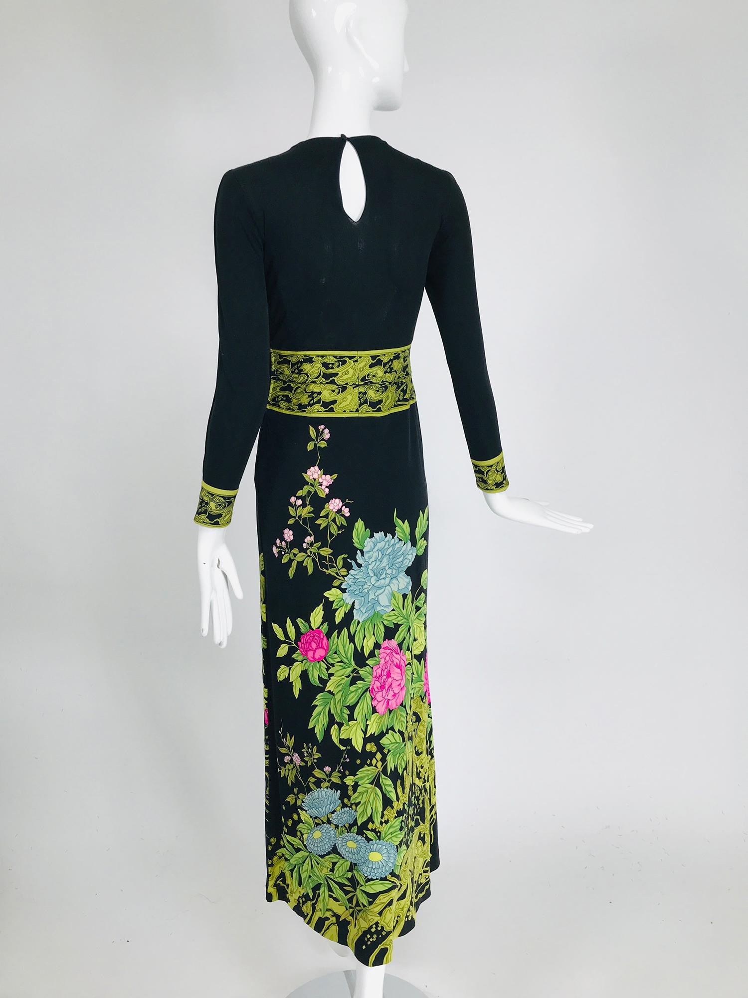 Vintage de Parisini Maxikleid aus Seide und Jersey mit Blumendruck 1960er 2