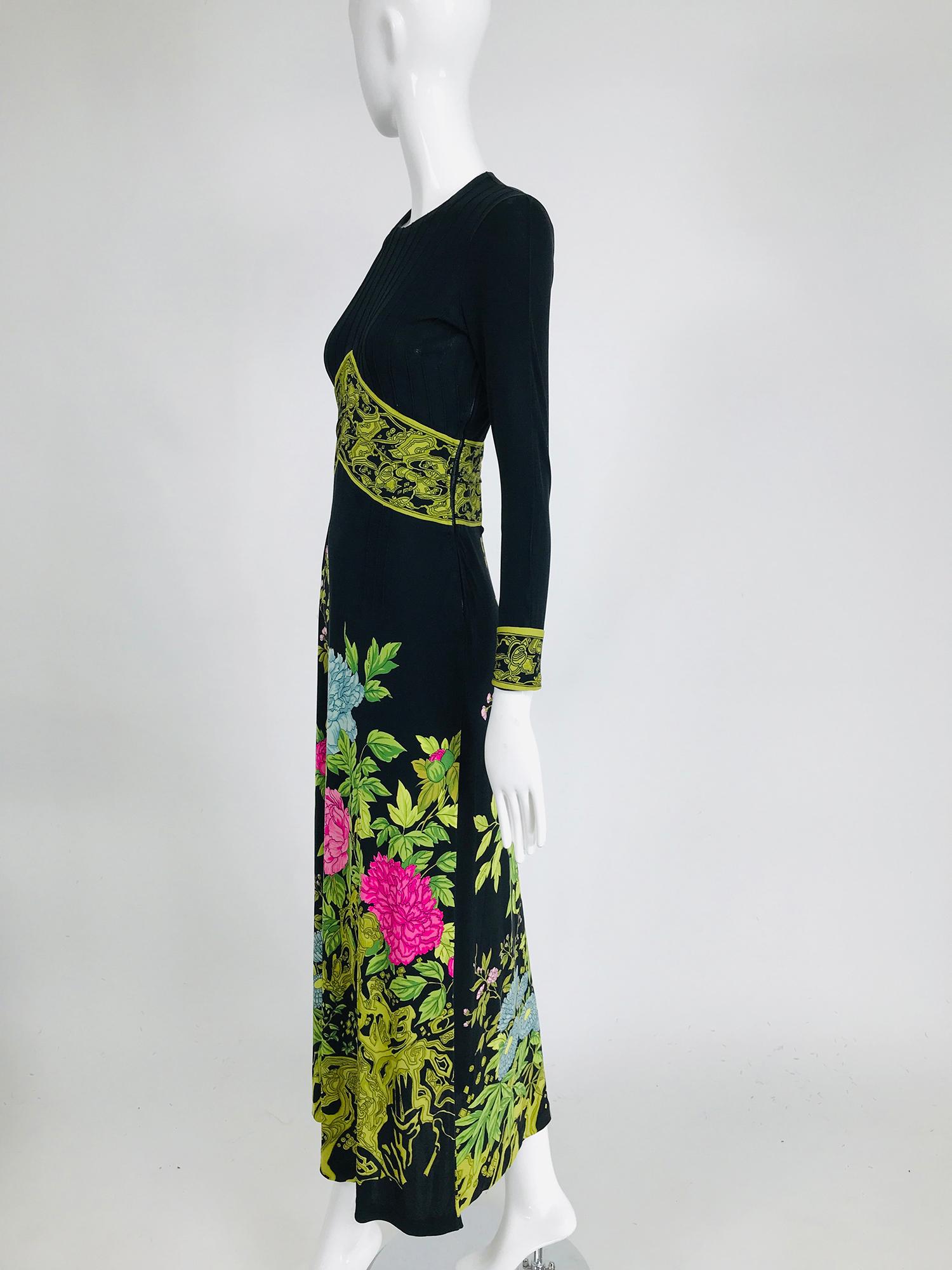 Vintage de Parisini Maxikleid aus Seide und Jersey mit Blumendruck 1960er 4