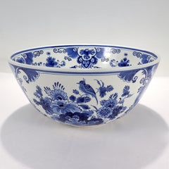 Vintage De Porceleyne Fles Dutch Delft Blue & White Pottery Punch Bowl