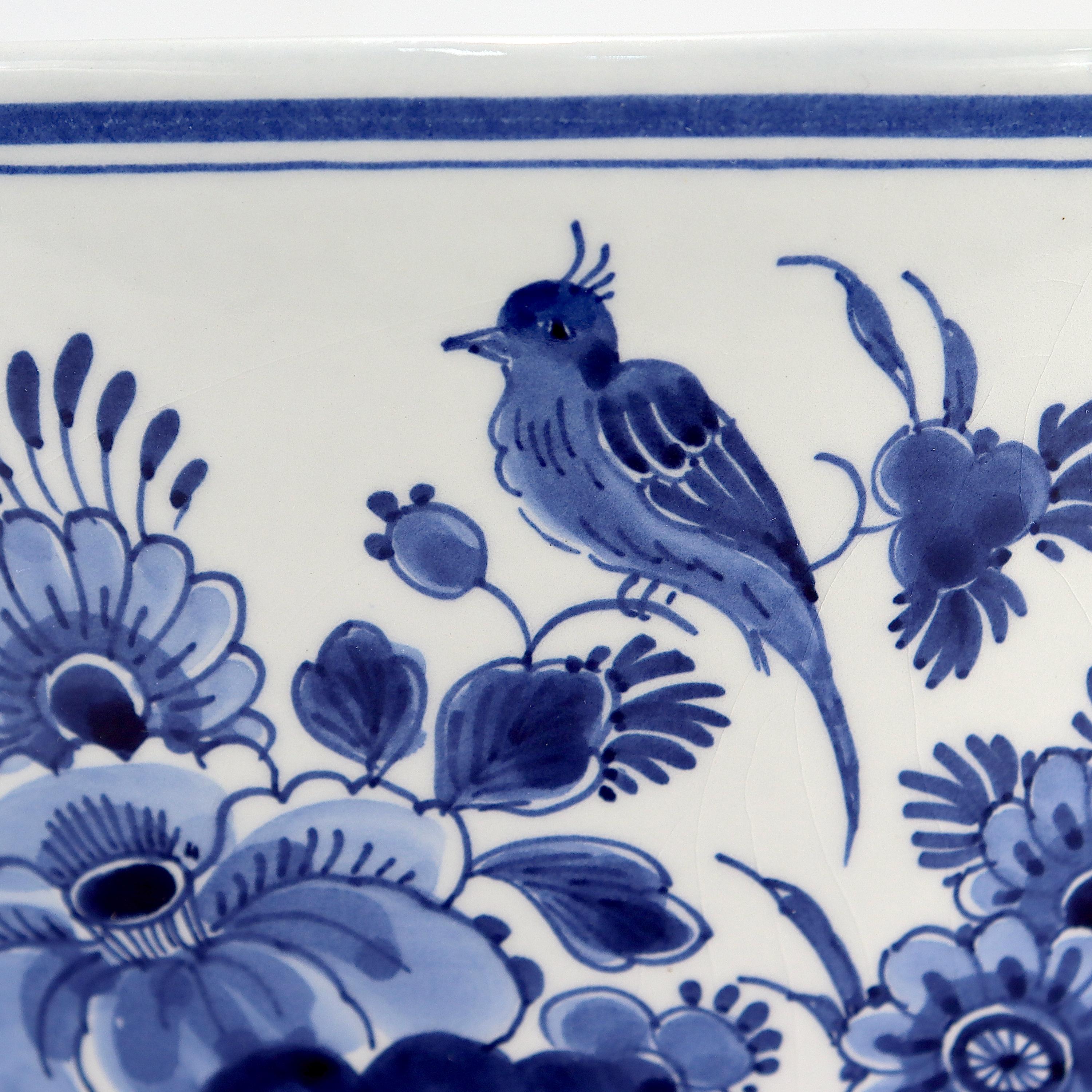 Vintage De Porceleyne Fles Dutch Delft Blue & White Pottery Punch Bowl In Good Condition In Philadelphia, PA