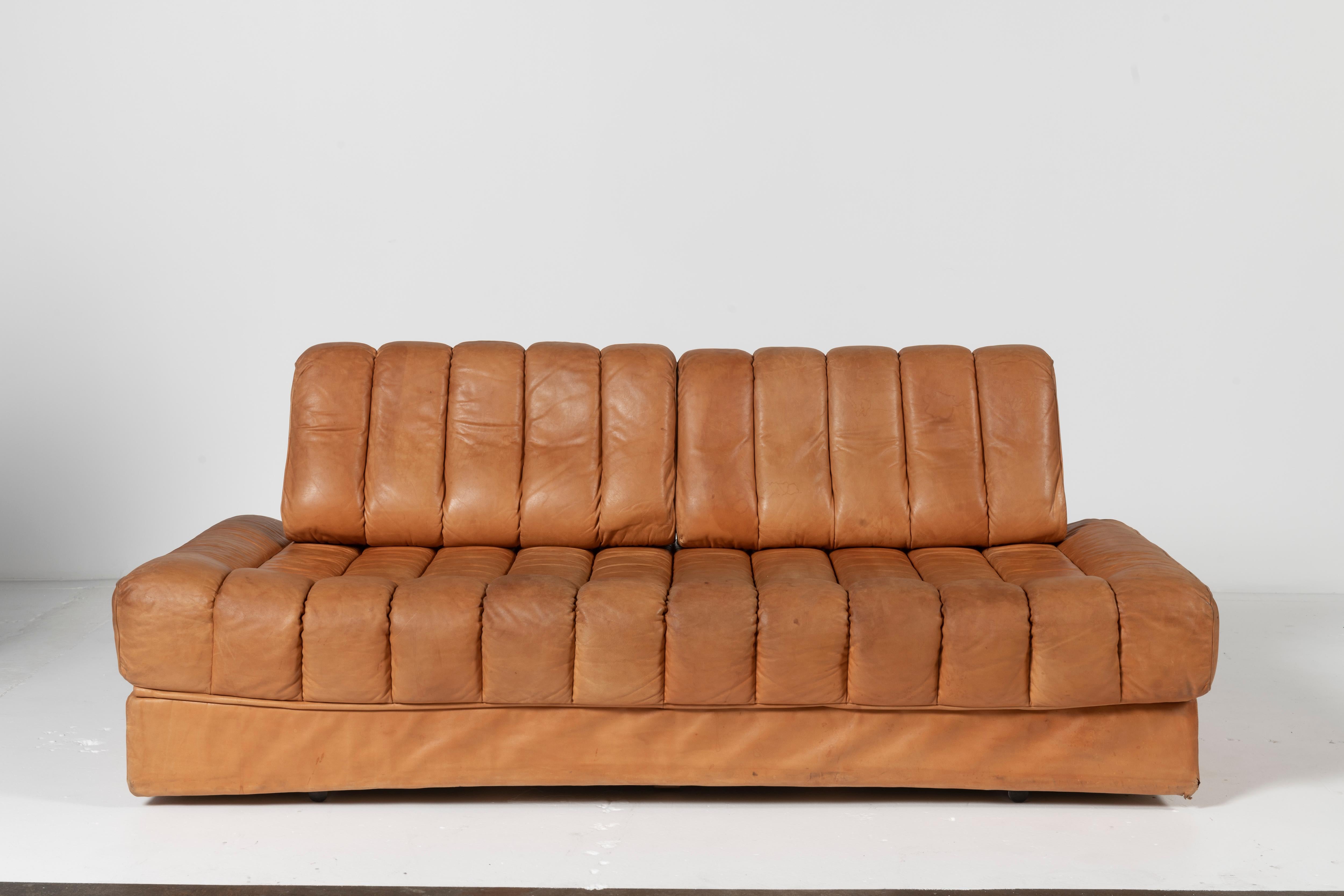 Mid-20th Century Vintage De Sede Cognac Leather Sofa/Daybed with Channel Tufting Model DS85