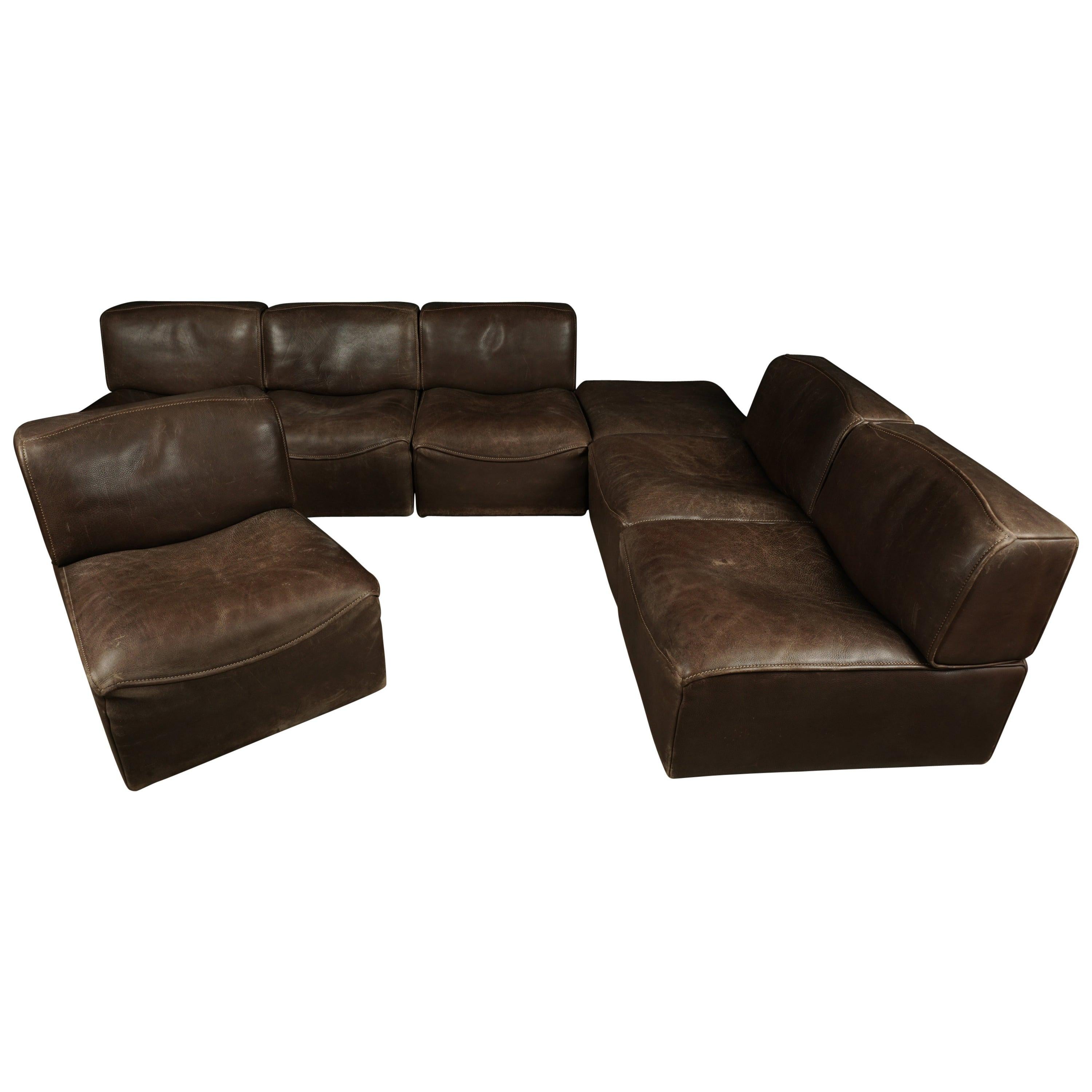 Vintage De Sede 'Ds-15' Modular Sofa in Brown Buffalo Leather from Switzerland