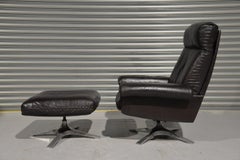 De Sede fauteuil vintage pivotant en cuir à haut dossier DS 31 avec Ottoman, 1970