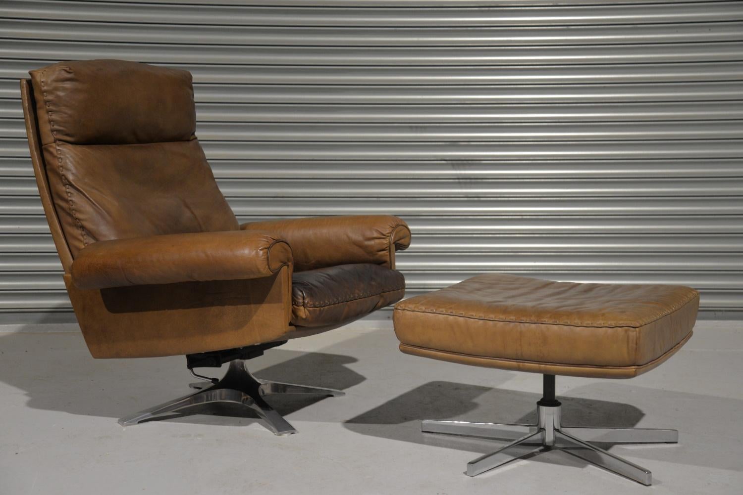 Vintage De Sede DS 31 Hochlehner-Drehsessel mit Ottomane, 1970er Jahre (Moderne der Mitte des Jahrhunderts) im Angebot