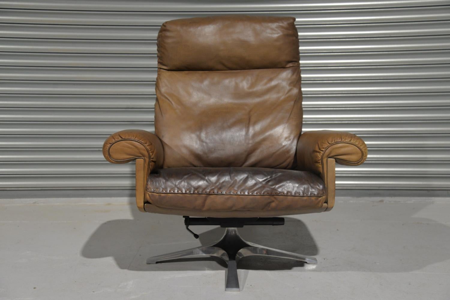 Vintage De Sede DS 31 Hochlehner-Drehsessel mit Ottomane, 1970er Jahre im Zustand „Gut“ im Angebot in Fen Drayton, Cambridgeshire