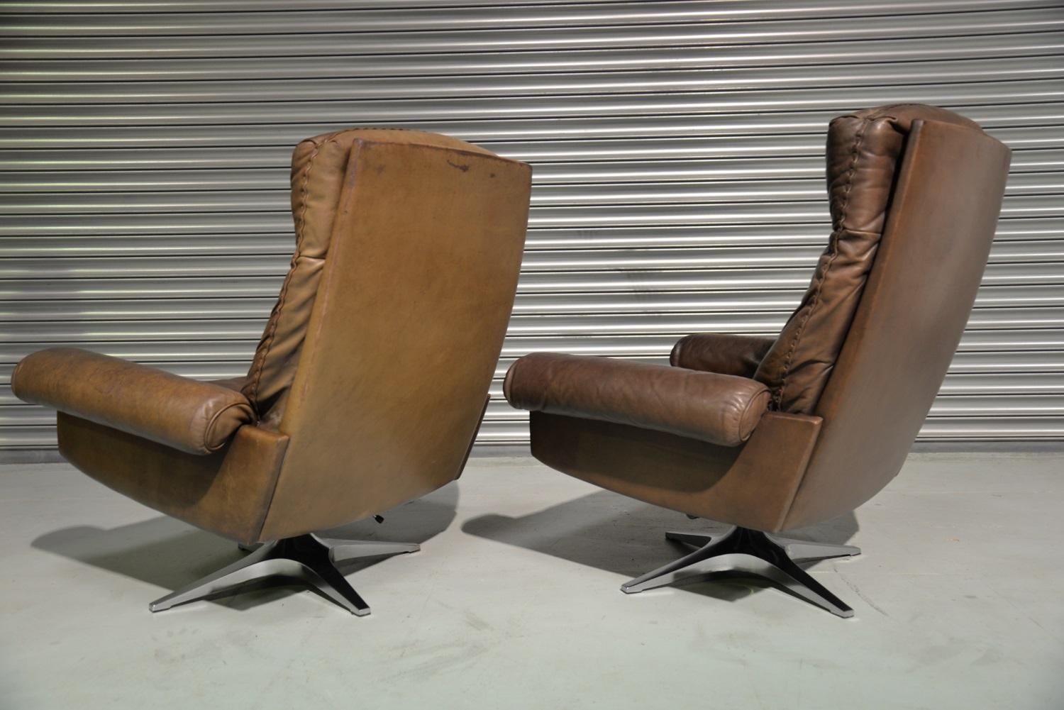 Vintage De Sede DS 31 High-Back Swivel Lounge Armchairs 1970`s In Good Condition For Sale In Fen Drayton, Cambridgeshire