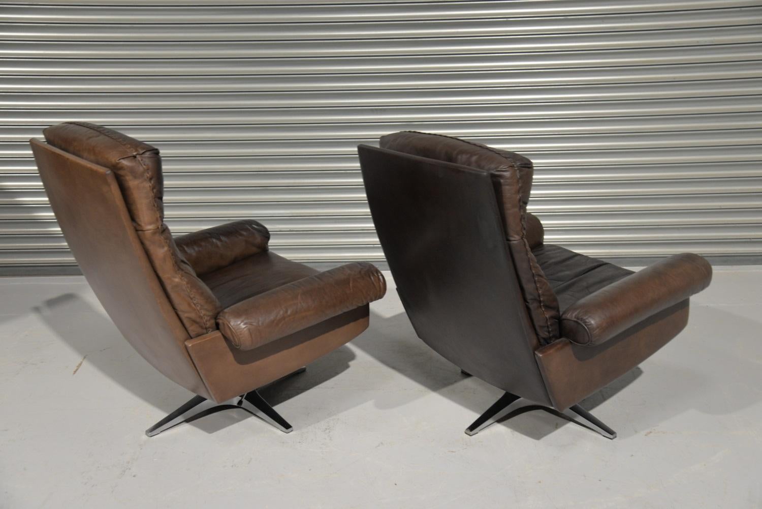 Vintage De Sede DS 31 Highback Swivel Leather Armchairs, Switzerland, 1970s In Good Condition For Sale In Fen Drayton, Cambridgeshire