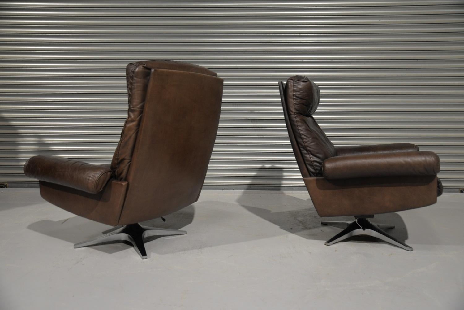 Vintage De Sede DS 31 Highback Swivel Leather Armchairs, Switzerland 1970s For Sale 4