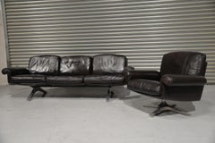 Vintage De Sede DS 31 Leather Sofa and Swivel Armchair, Switzerland, 1970s