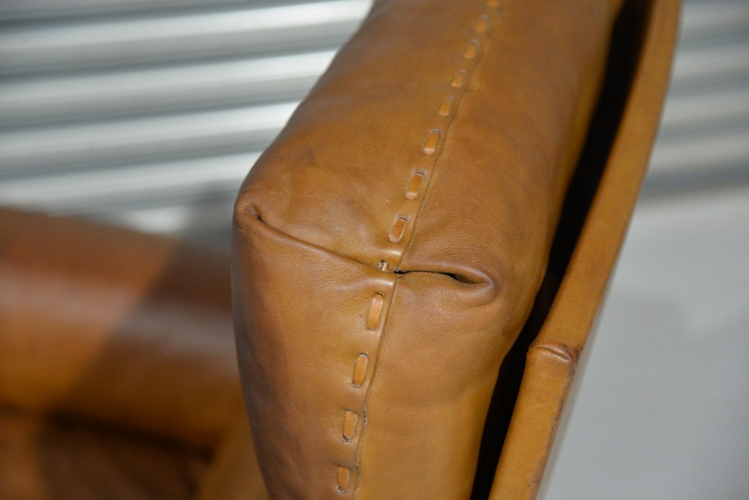 Vintage De Sede DS 31 Leather Swivel Armchair with Ottoman, Switzerland, 1970s For Sale 9