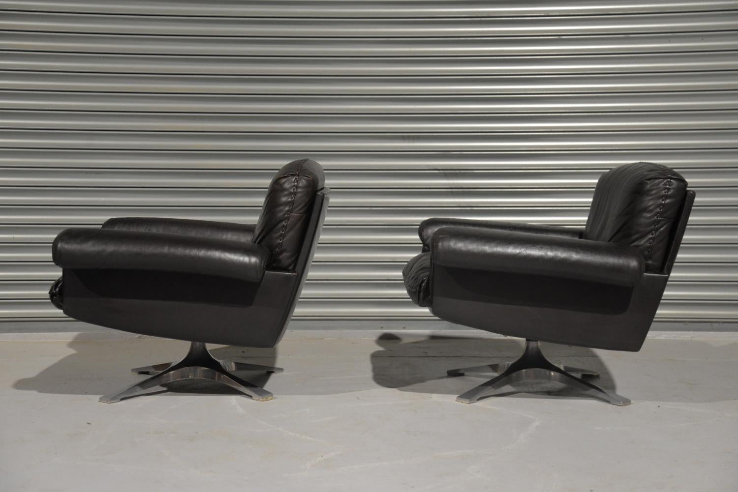 Vintage De Sede DS 31 Leather Swivel Lounge Armchairs, 1970s In Good Condition For Sale In Fen Drayton, Cambridgeshire