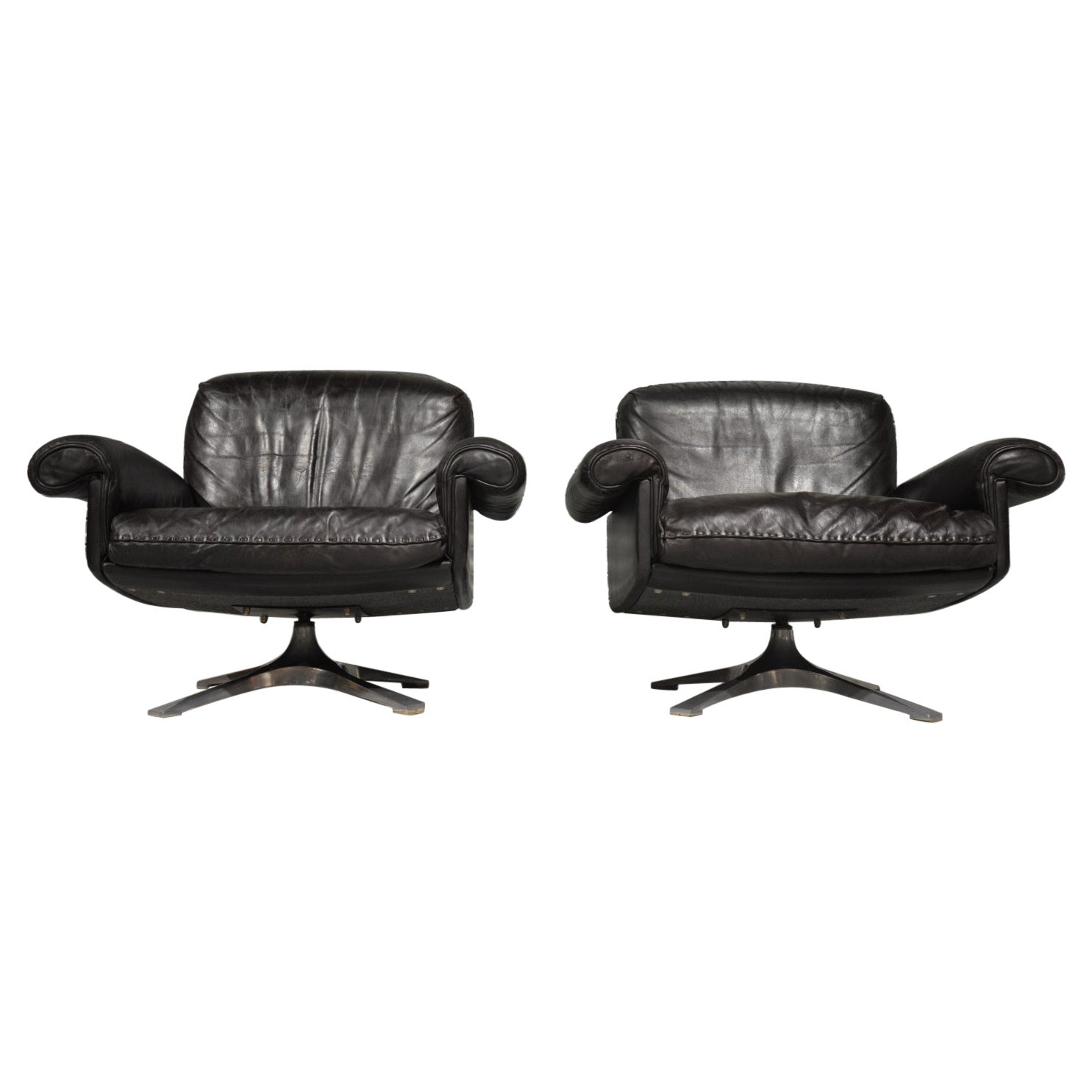 Vintage De Sede DS 31 Leather Swivel Lounge Armchairs, 1970s For Sale