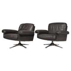 Vintage De Sede DS 31 Leather Swivel Lounge Armchairs, 1970s