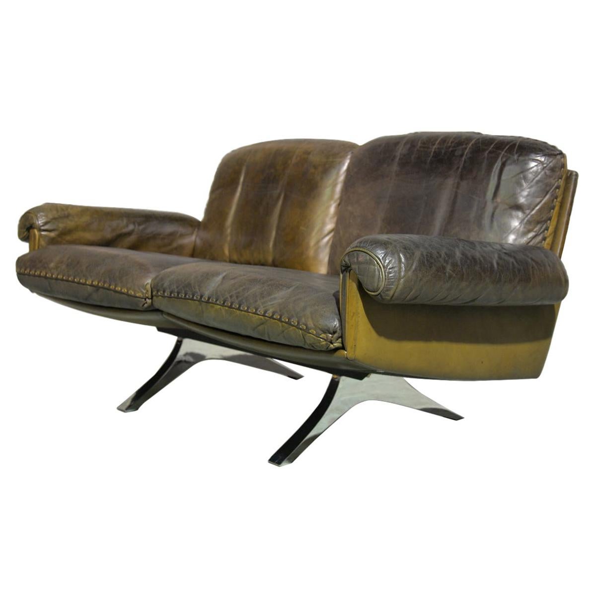 Vintage De Sede DS 31 Leather Two-Seat Sofa or Loveseat, Switzerland, 1970s