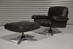 Vintage De Sede DS 31 Swivel Lounge Armchair and Ottoman, Switzerland, 1970s