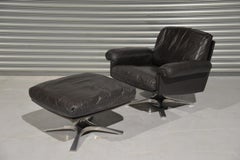 Vintage De Sede DS 31 Swivel Lounge Armchair and Ottoman, Switzerland, 1970s